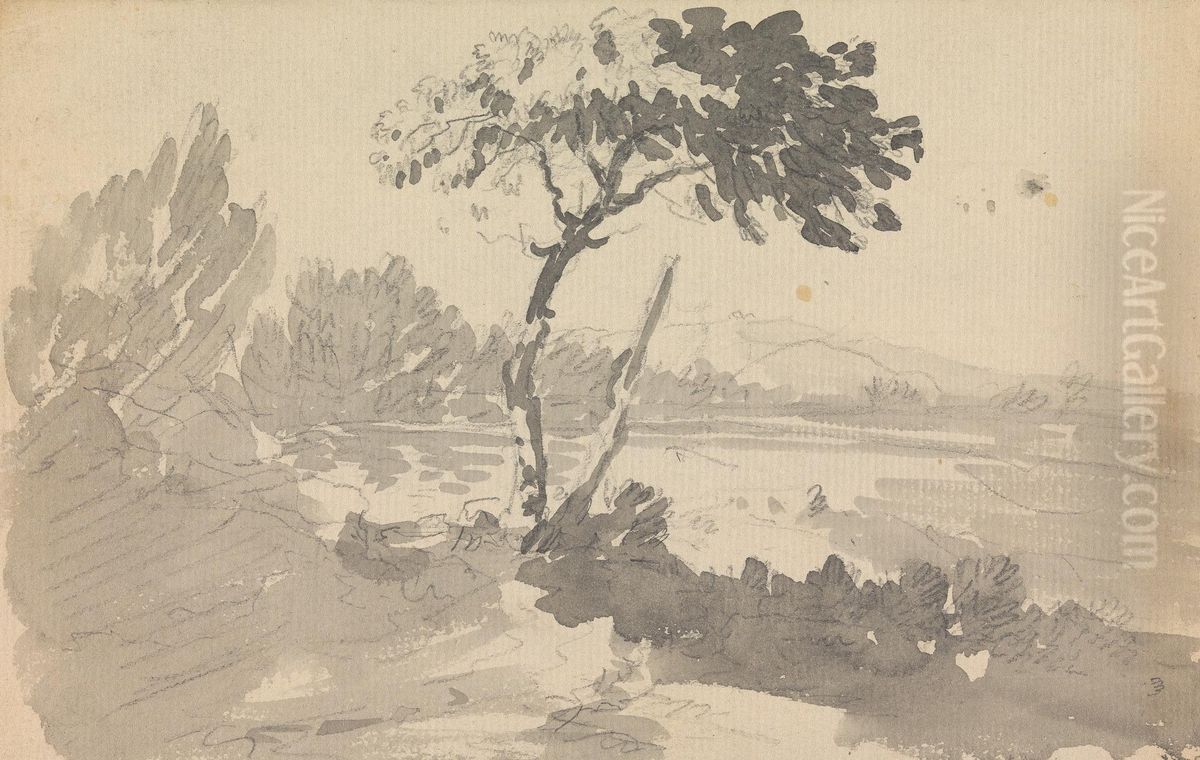 Tree and Lake Oil Painting by William Gilpin