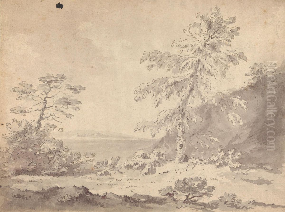 Two Trees in a Landscape Oil Painting by William Gilpin