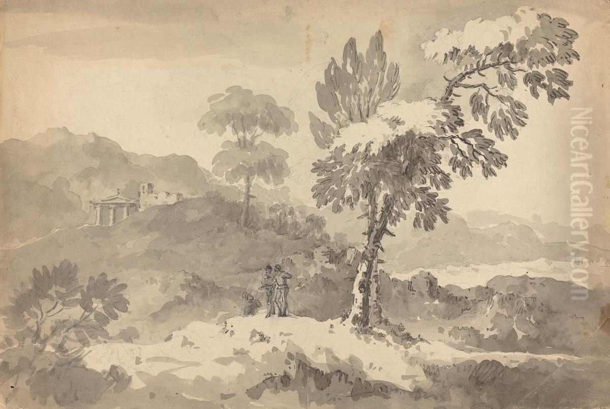 Three Figures in a Landscape Oil Painting by William Gilpin