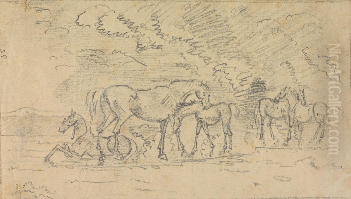 Horses in a Meadow Oil Painting by Sawrey Gilpin