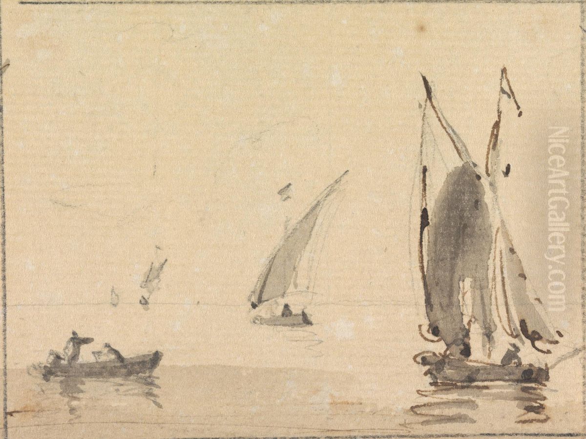 Sailboats on Calm Sea Oil Painting by Sawrey Gilpin