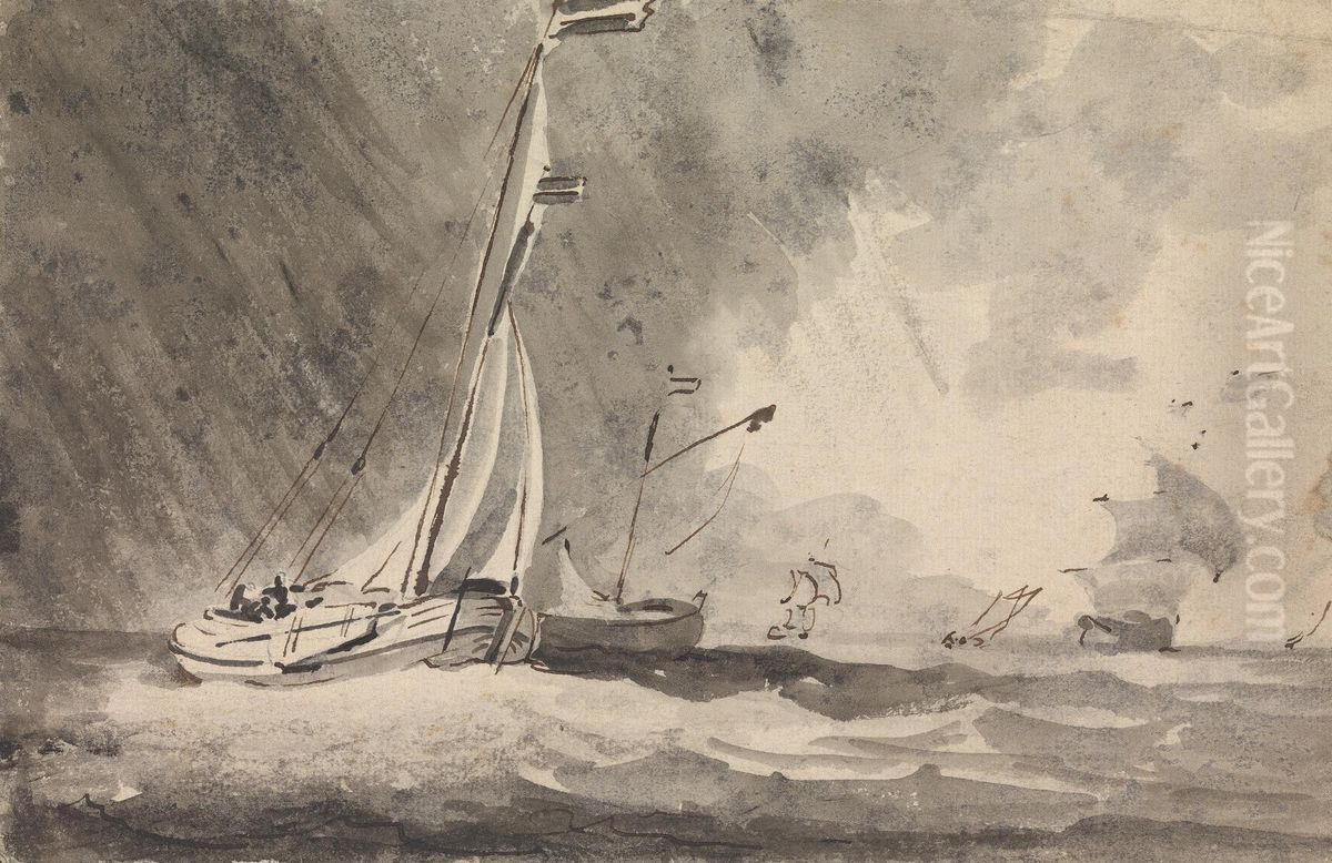 Boats in a Rainstorm Oil Painting by Sawrey Gilpin