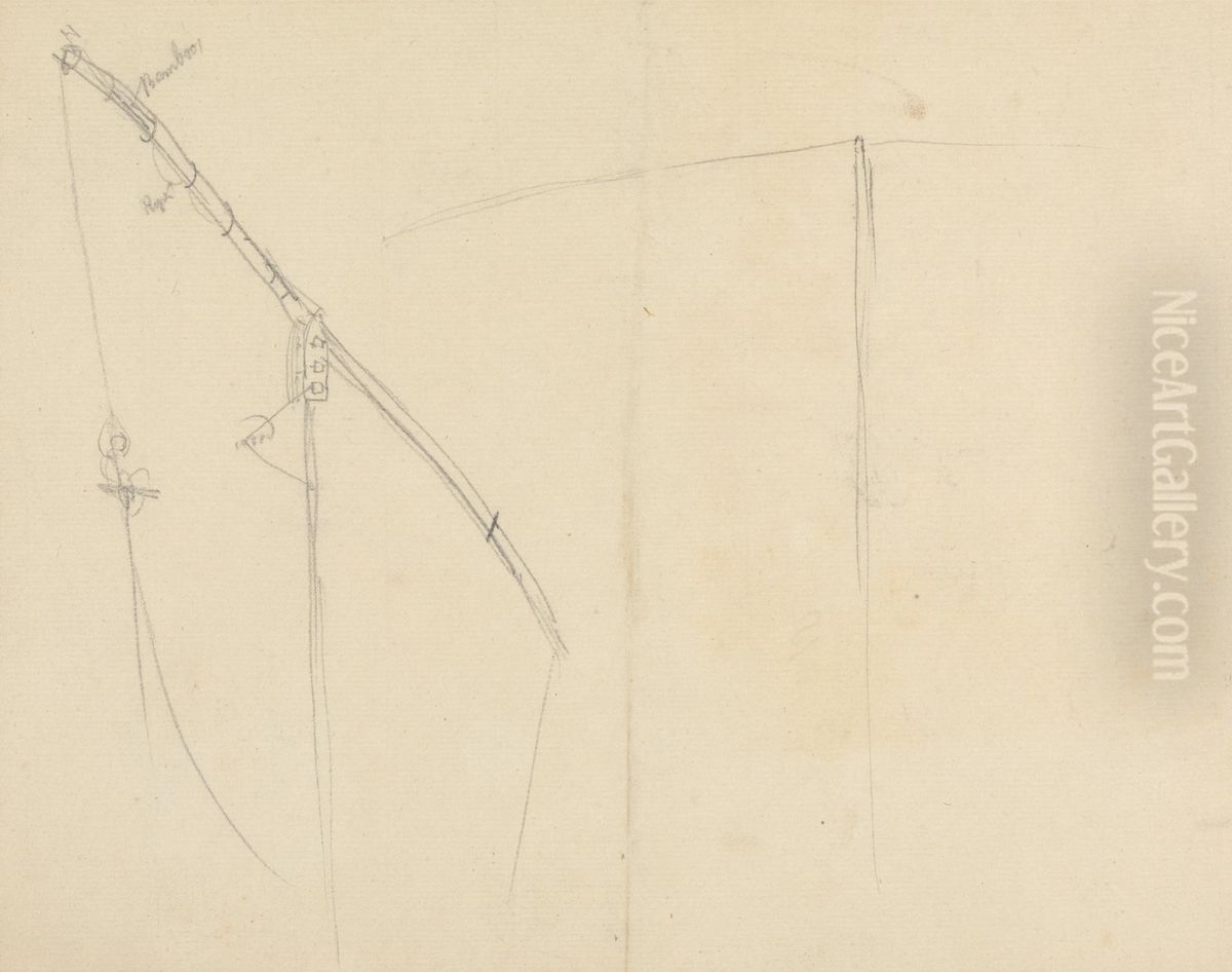 Sketch of a Bamboo and Wood Mechanical Device Oil Painting by Thomas Daniell