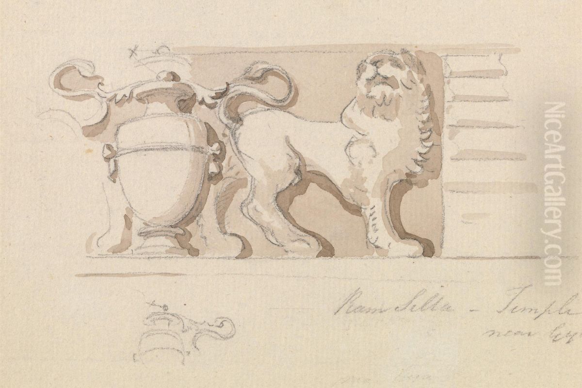 Architectural Ornament from a Temple Oil Painting by Thomas Daniell