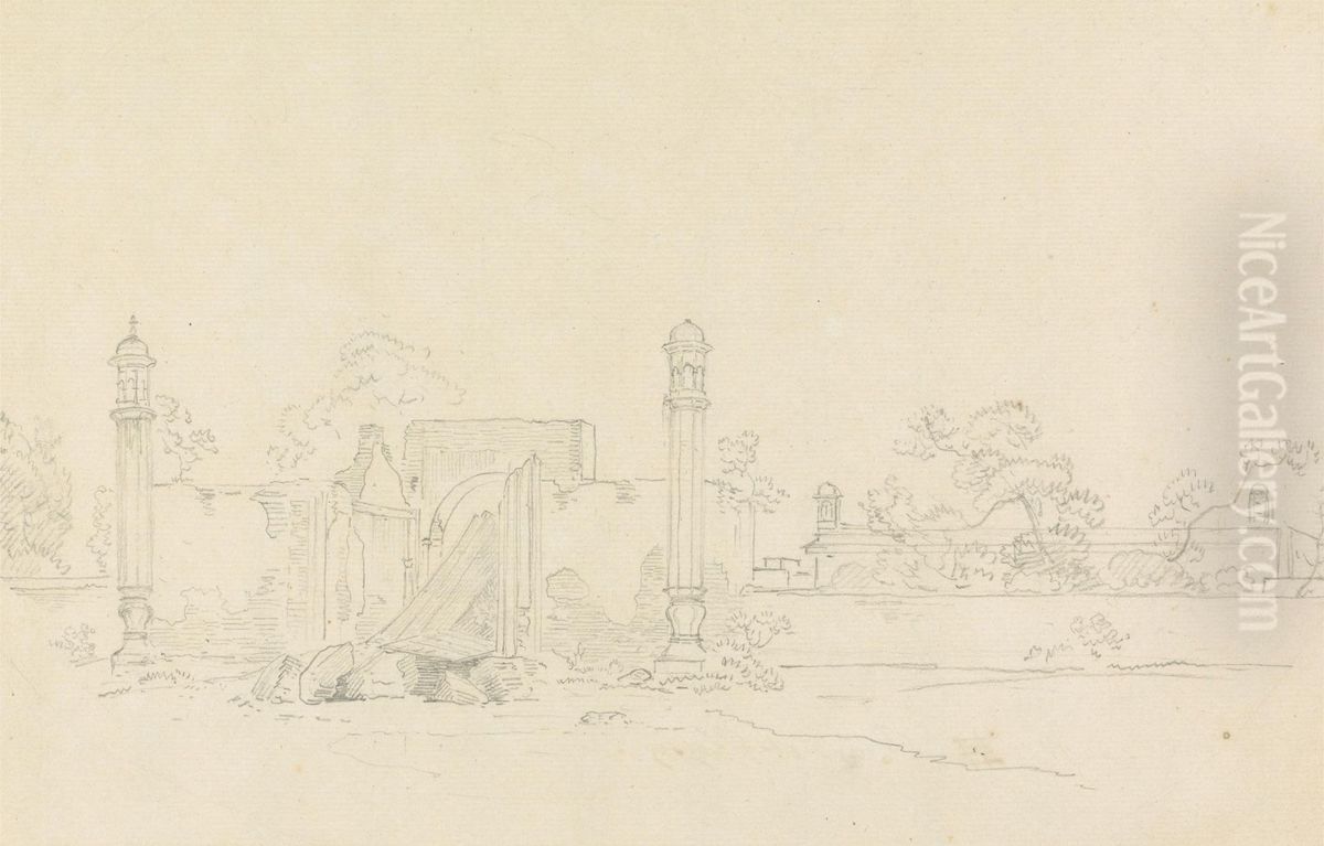 Temple Ruins at Plessey Oil Painting by Thomas Daniell