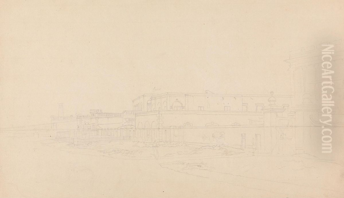 The New Court House and Chandpam Ghaut Oil Painting by Thomas Daniell