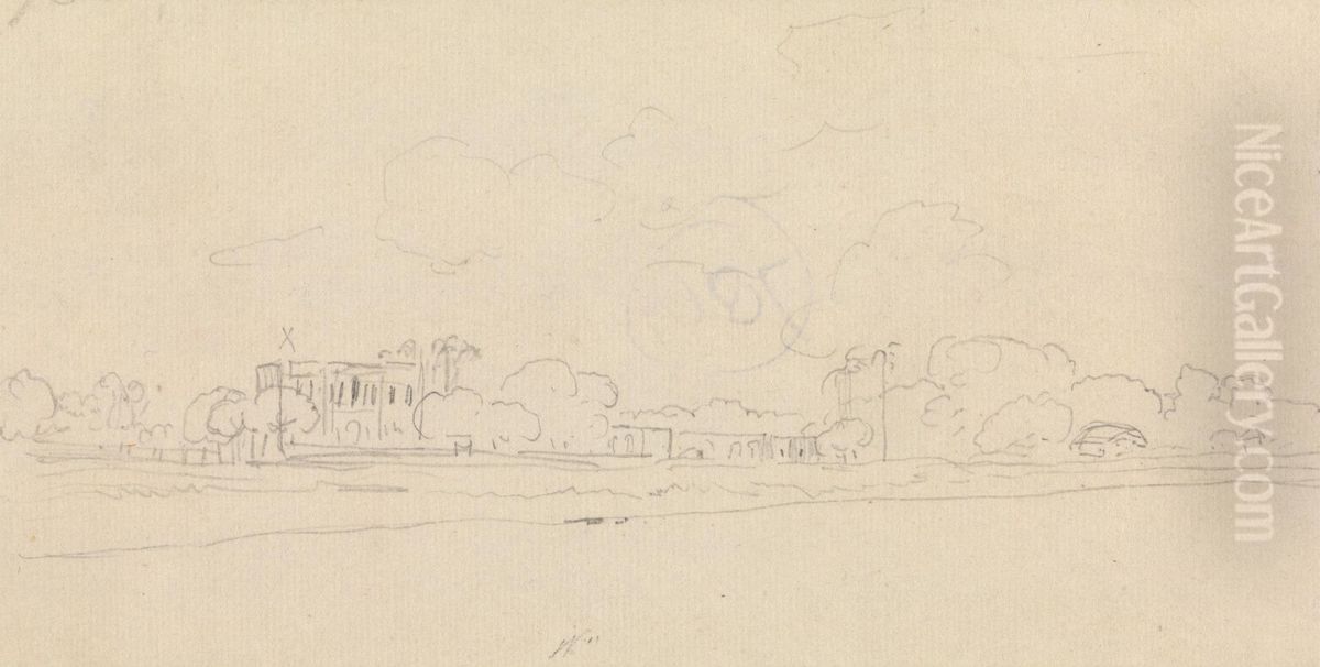 Landscape with a Building in the Distance Oil Painting by Thomas Daniell