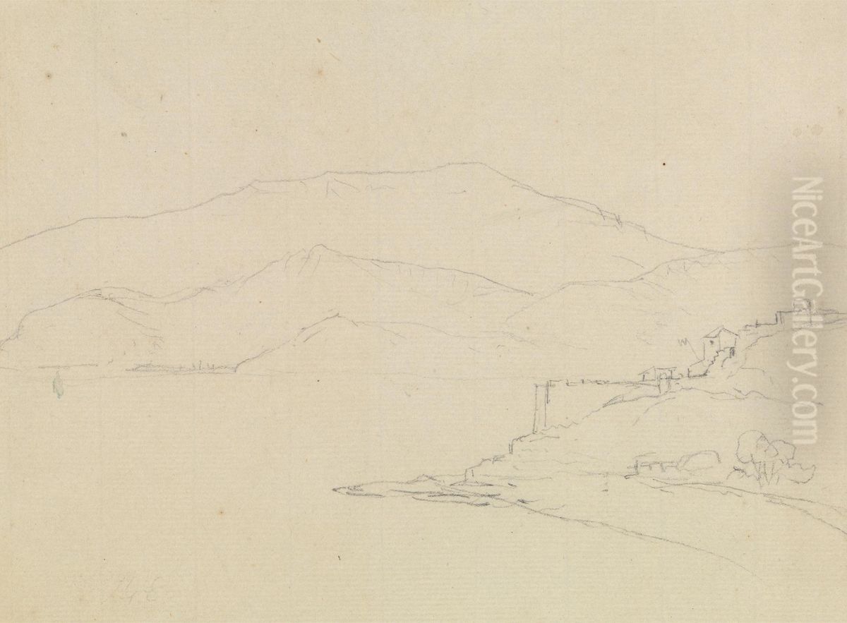 Riverscape with Buildings Oil Painting by Thomas Daniell