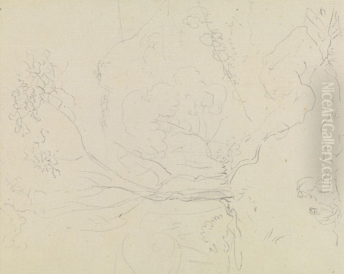 Two Figures in a Landscape Oil Painting by Thomas Daniell