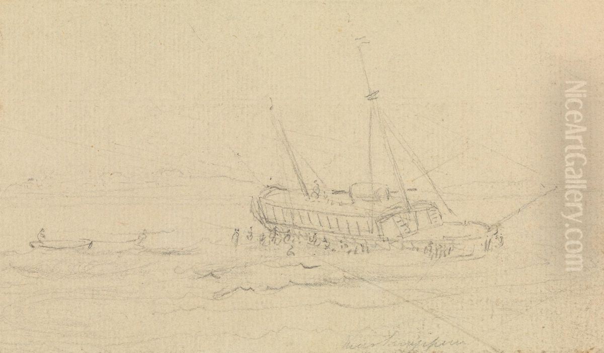 Boat at Sea Oil Painting by Thomas Daniell