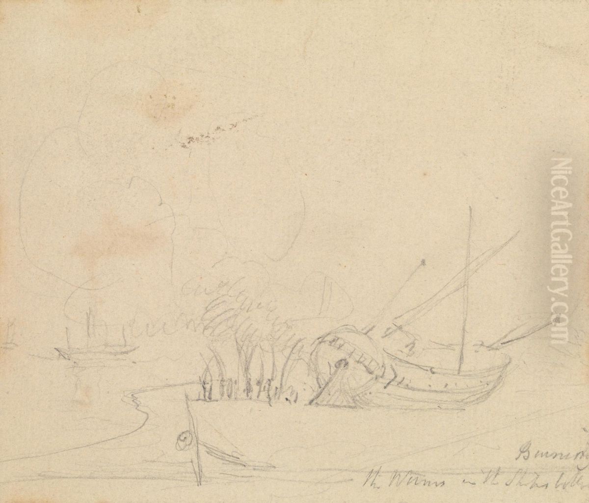 Boats at Sea Oil Painting by Thomas Daniell