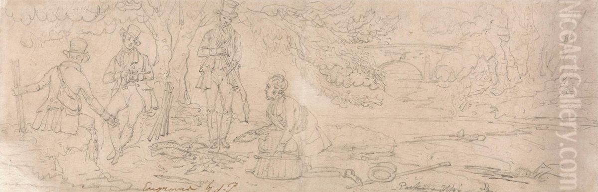 Anglers Packing Up Oil Painting by Robert Pollard