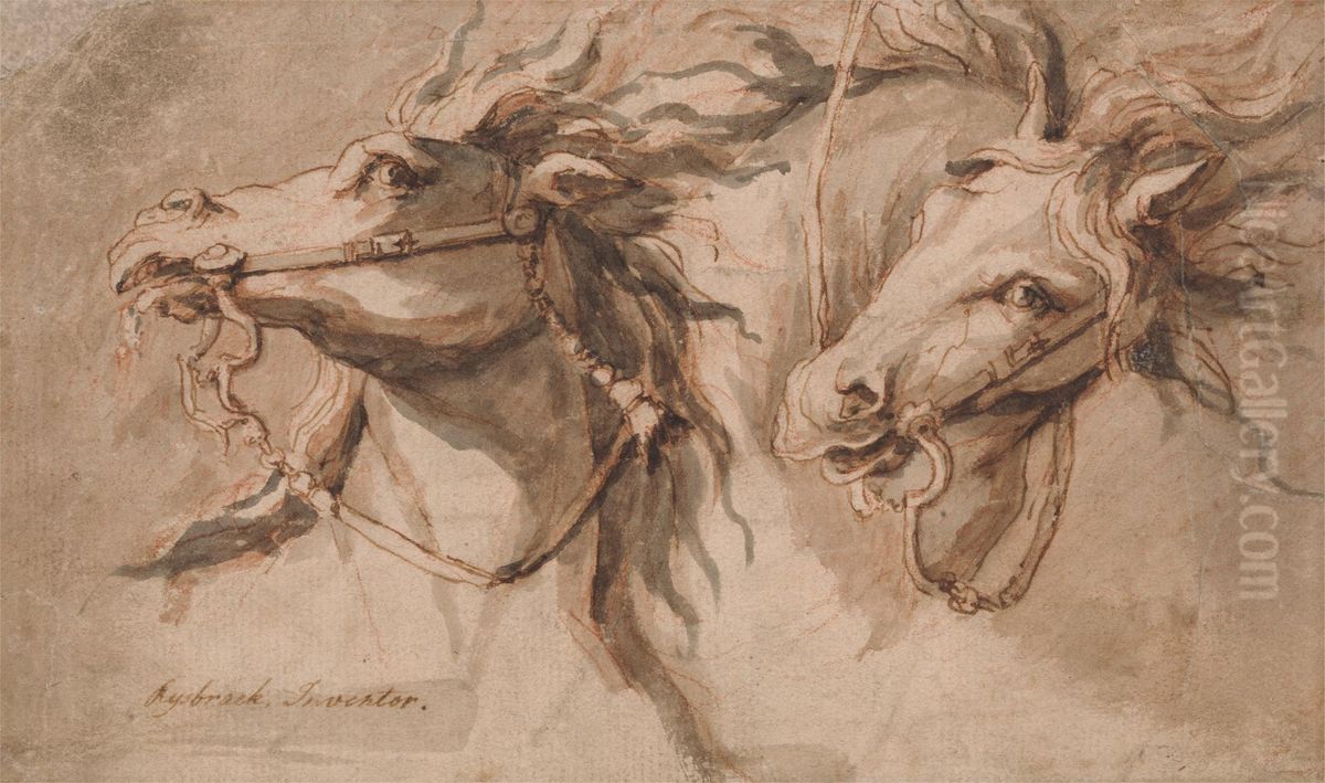 Two Horses' Heads Oil Painting by John Michael Rysbrack