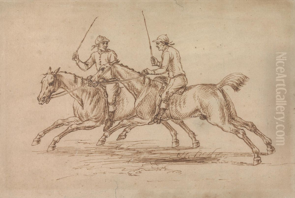 a Match in Progress Oil Painting by Peter Tillemans