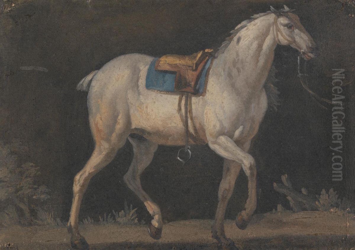 Saddled Gray Horse Walking Oil Painting by Jacques-Laurent Agasse