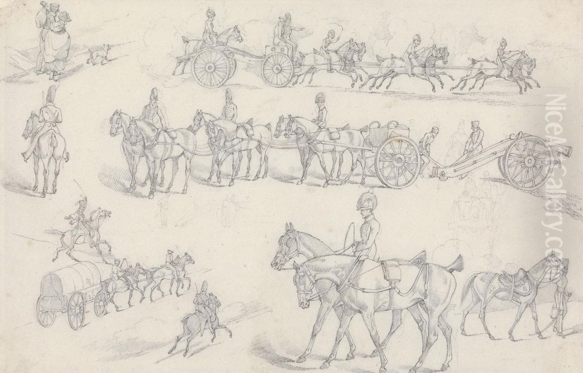 Scenes of Horse Drawn Artillery, etc. Oil Painting by Henry Thomas Alken