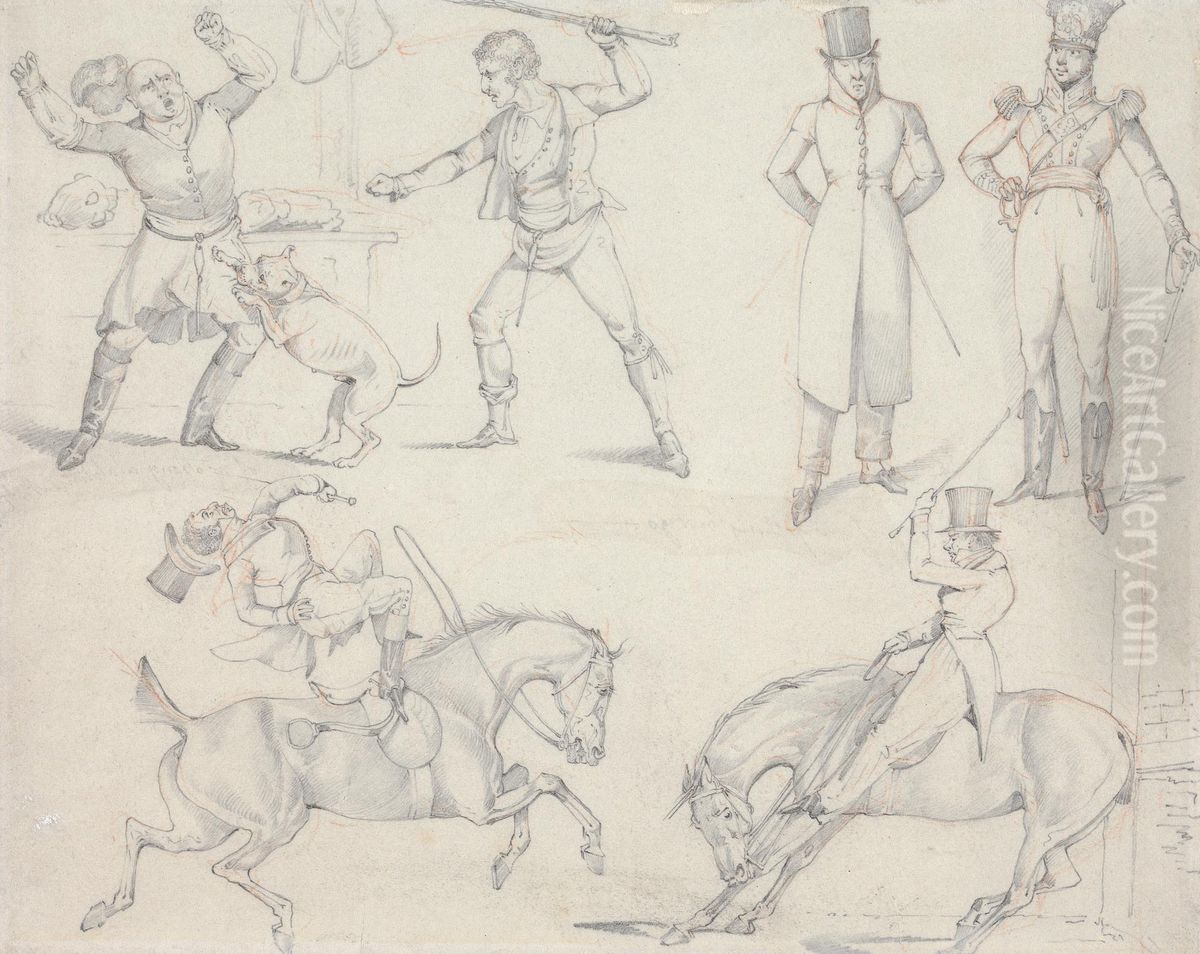 of Full Pay, of Half pay, of a strong attachment in the Dog, of anything but go, of no strong attachment to the Horse Oil Painting by Henry Thomas Alken