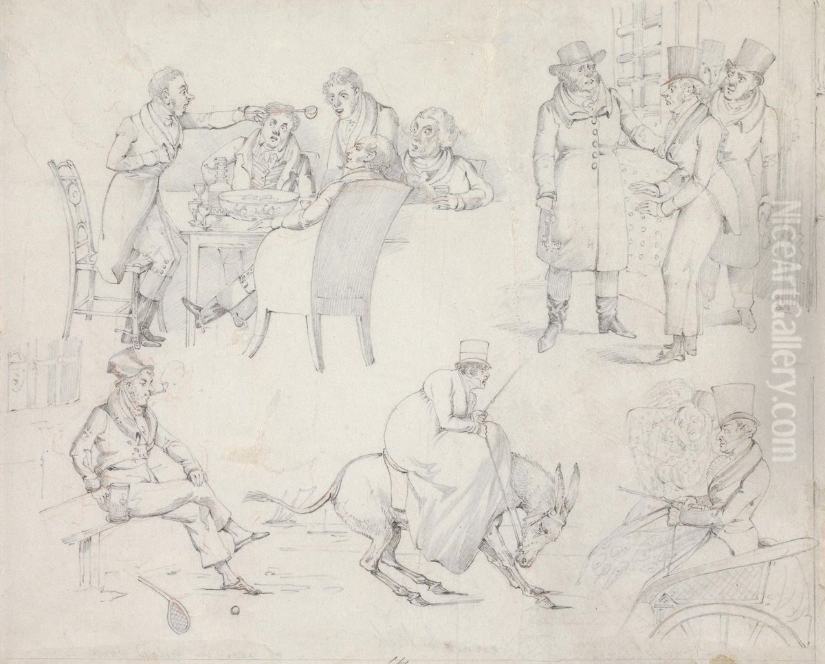 of Entering Quod, of a Hunting Story, of a Gig and Pair, of Wont Go, of Been in Quod some Tome Oil Painting by Henry Thomas Alken