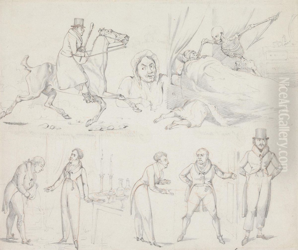 of Can't Wait, of Come-to Ther Glass, of Blood & Bone-Going Against Time, of the Reduced List, of Out of Cash & a-Little in Debt at an Inn, of In cash-at an Inn Oil Painting by Henry Thomas Alken