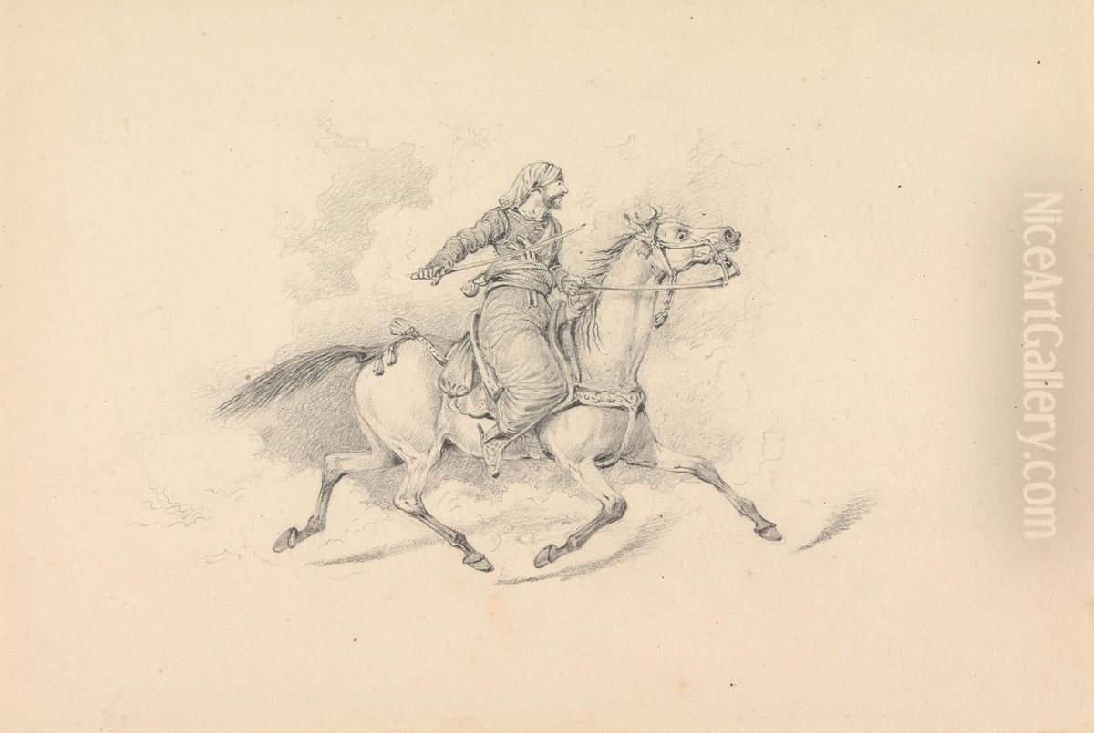 Hooded Damascene Cavalryman Riding Oil Painting by Henry Thomas Alken