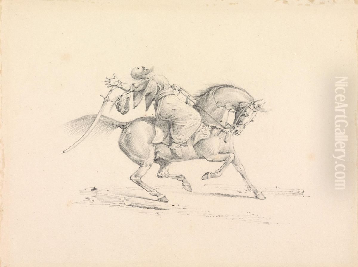 Wounded Turkish Cavalryman in Danger of Failling From His Horse... Oil Painting by Henry Thomas Alken