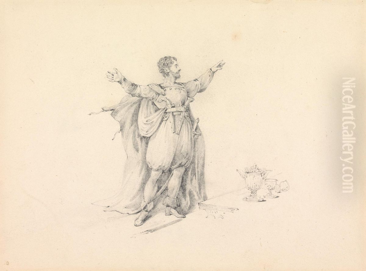 A Character (? Macbeth) in Renaissance Dress... Oil Painting by Henry Thomas Alken