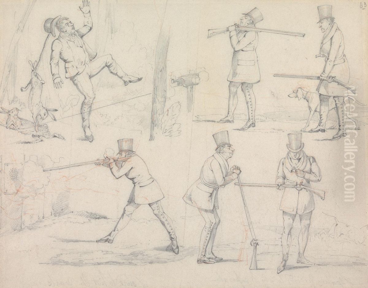 of Sporting Friends Likely-to Go Together, of a Double Entendre, of Sporting Friends Likely-to Seperate, of Sure to HIt the Mark. Oil Painting by Henry Thomas Alken