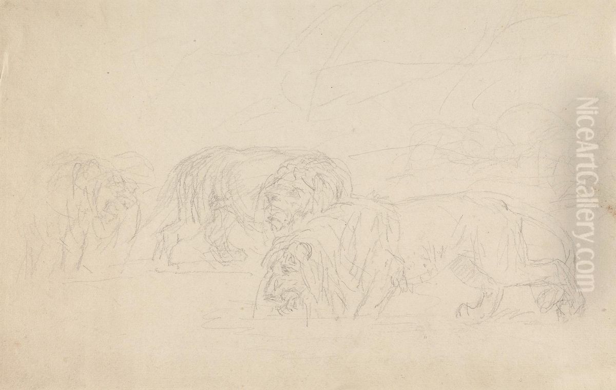 Three Lions, Prowling Oil Painting by Sawrey Gilpin