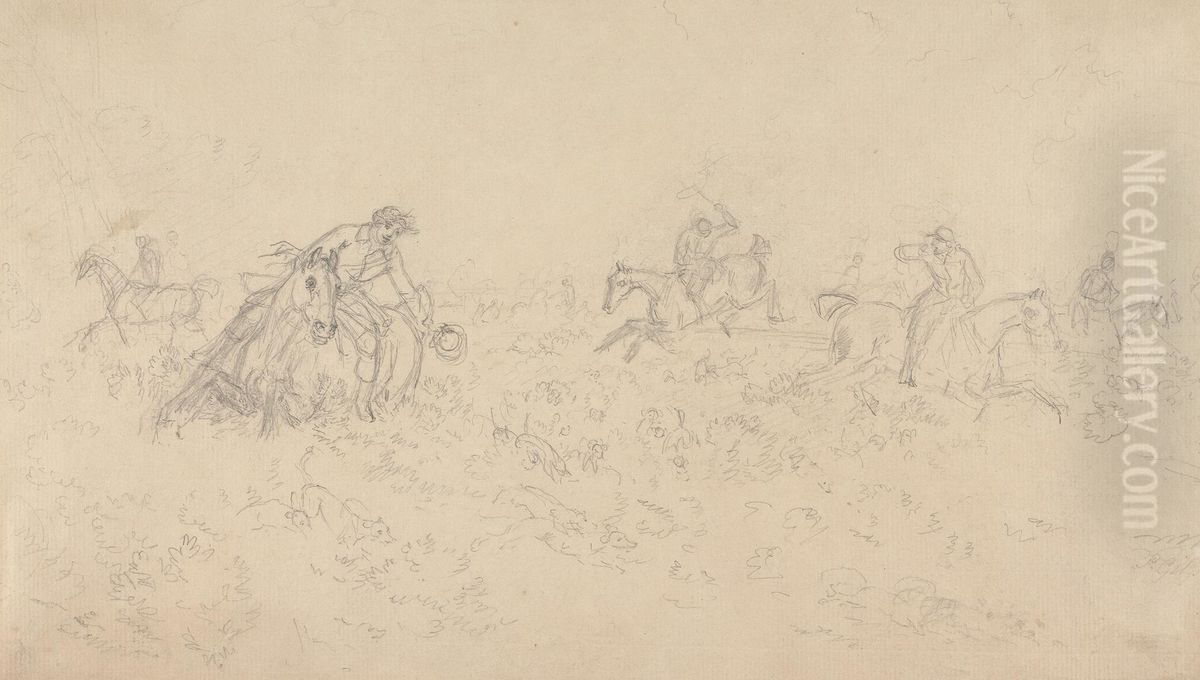 Hunt Followers and Hounds Moving to Right Through Undergrowth Oil Painting by Sawrey Gilpin