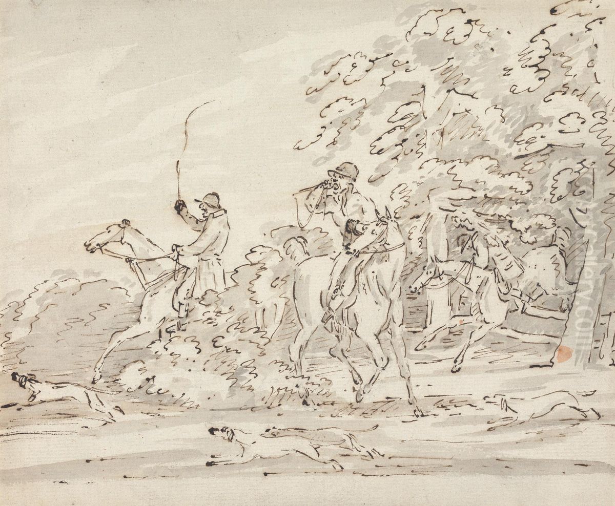 Hounds Followed by Three Riders Oil Painting by Sawrey Gilpin