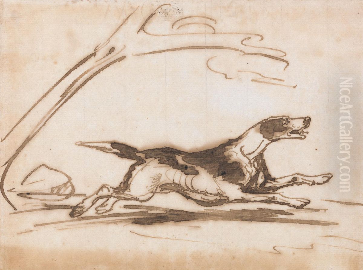 Study of a Hound, Running Oil Painting by Francis Grant