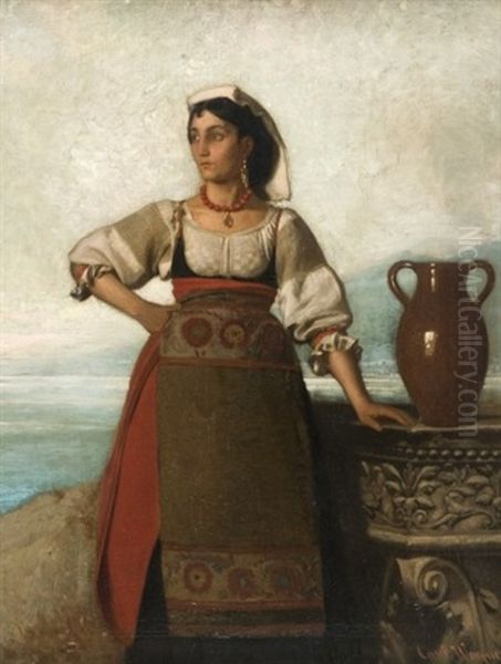 Neapolitan woman with a jug Oil Painting by Carl Wagner