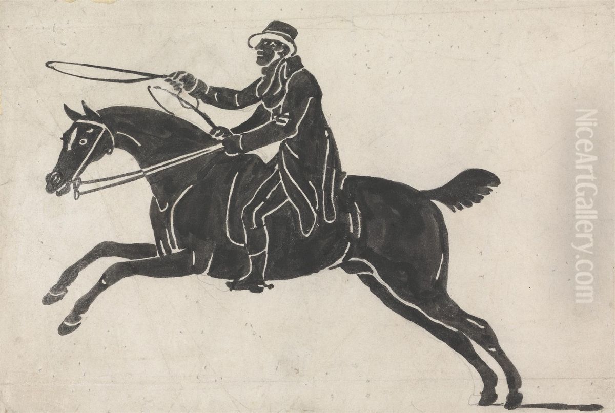 Rider on a Galloping Horse Oil Painting by Julius Caesar Ibbetson