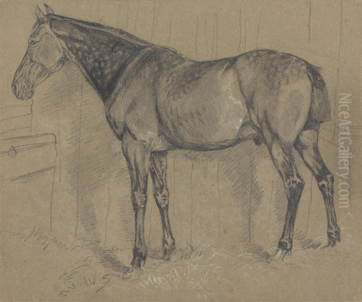 A Dappled Horse in a Stable Oil Painting by Sir Edwin Henry Landseer