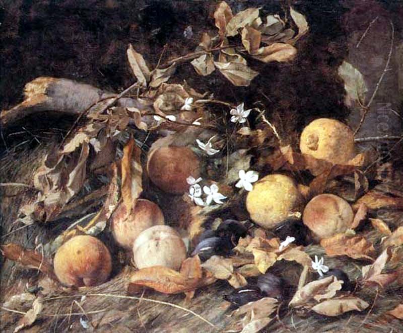 Bodegon con frutas Oil Painting by Pedro Lira Rencoret