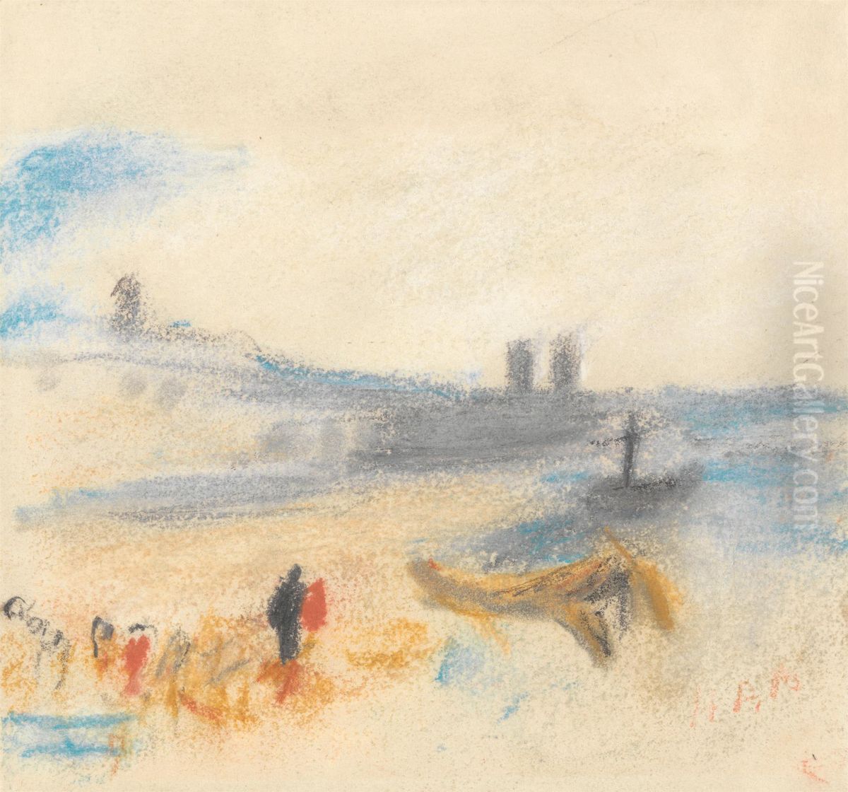 Port with Moored Steamship Oil Painting by Hercules Brabazon Brabazon