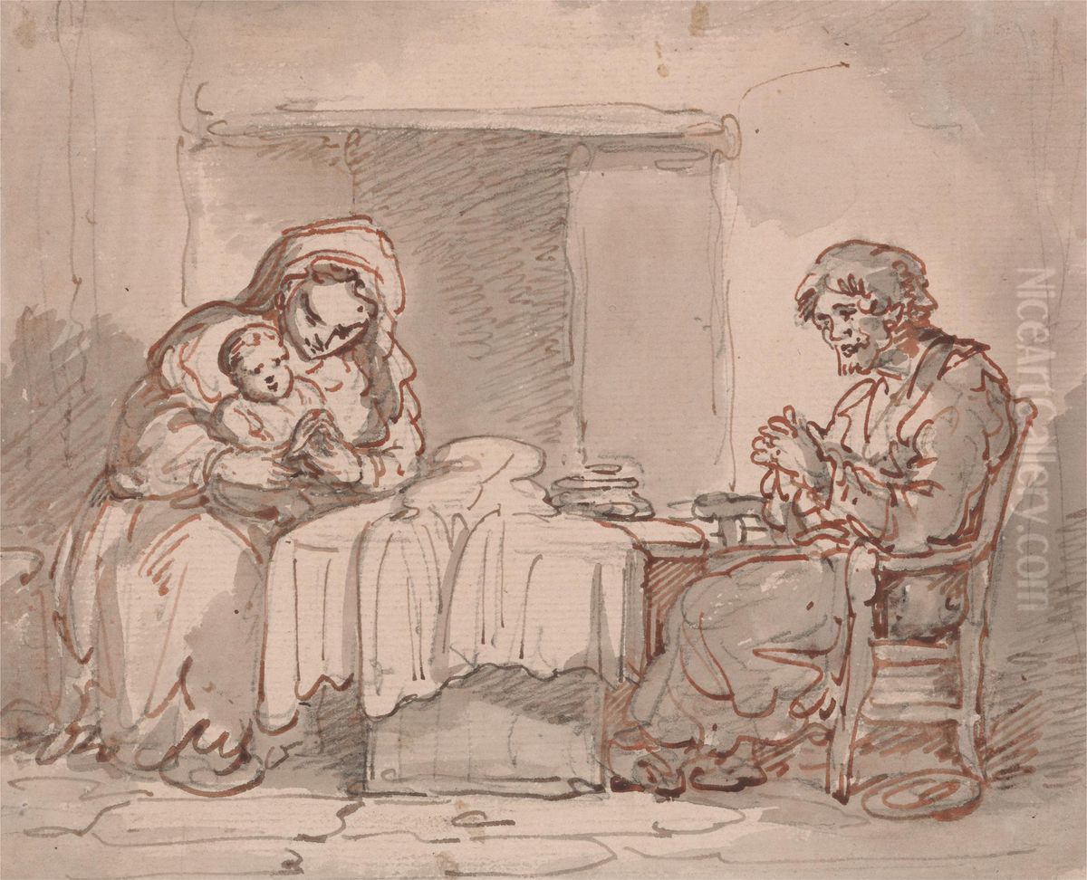 Domestic Interior Oil Painting by Thomas Rowlandson