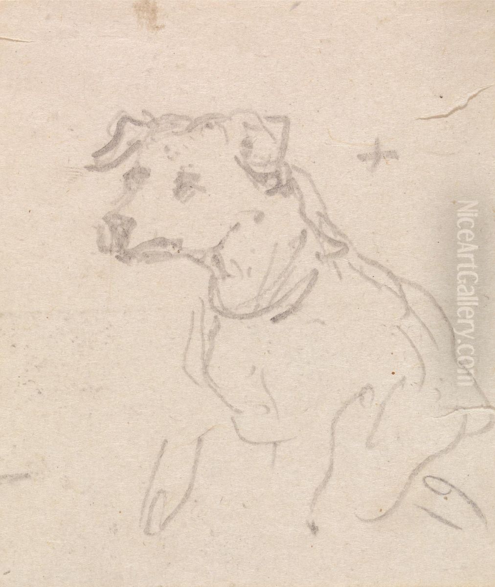 A Dog Oil Painting by George Chinnery