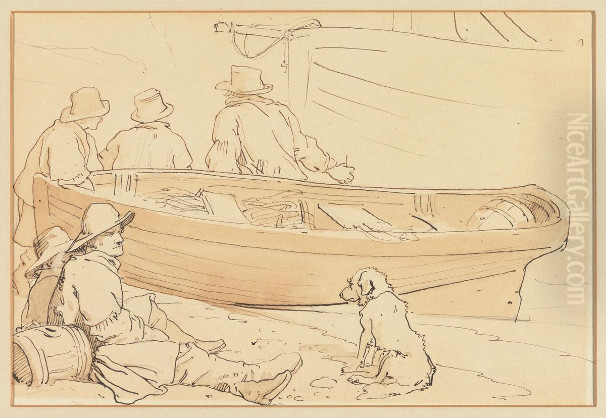 Fisherman by a Boat with a Dog Oil Painting by Sir Edwin Henry Landseer