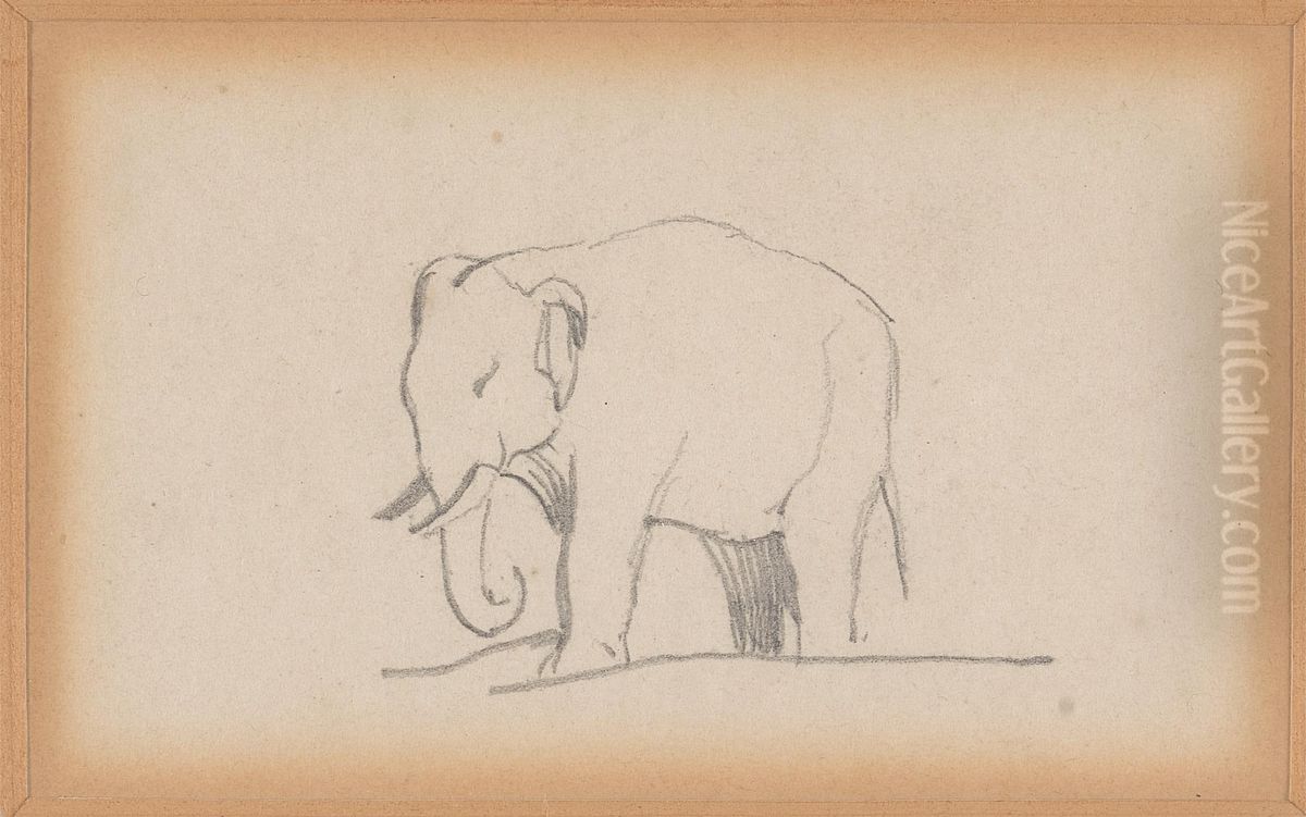 An Elephant, facing left Oil Painting by Daniel Maclise