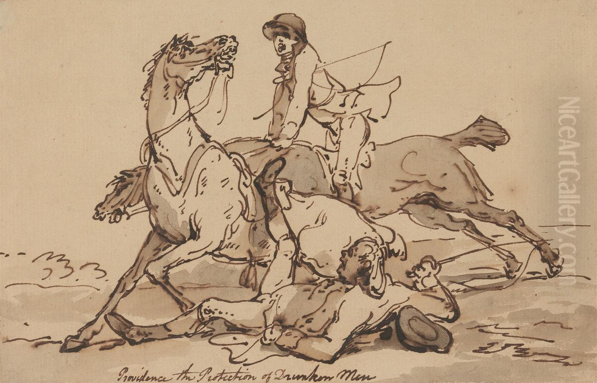 Providence-The Protection of Drunken Men Oil Painting by Thomas Rowlandson