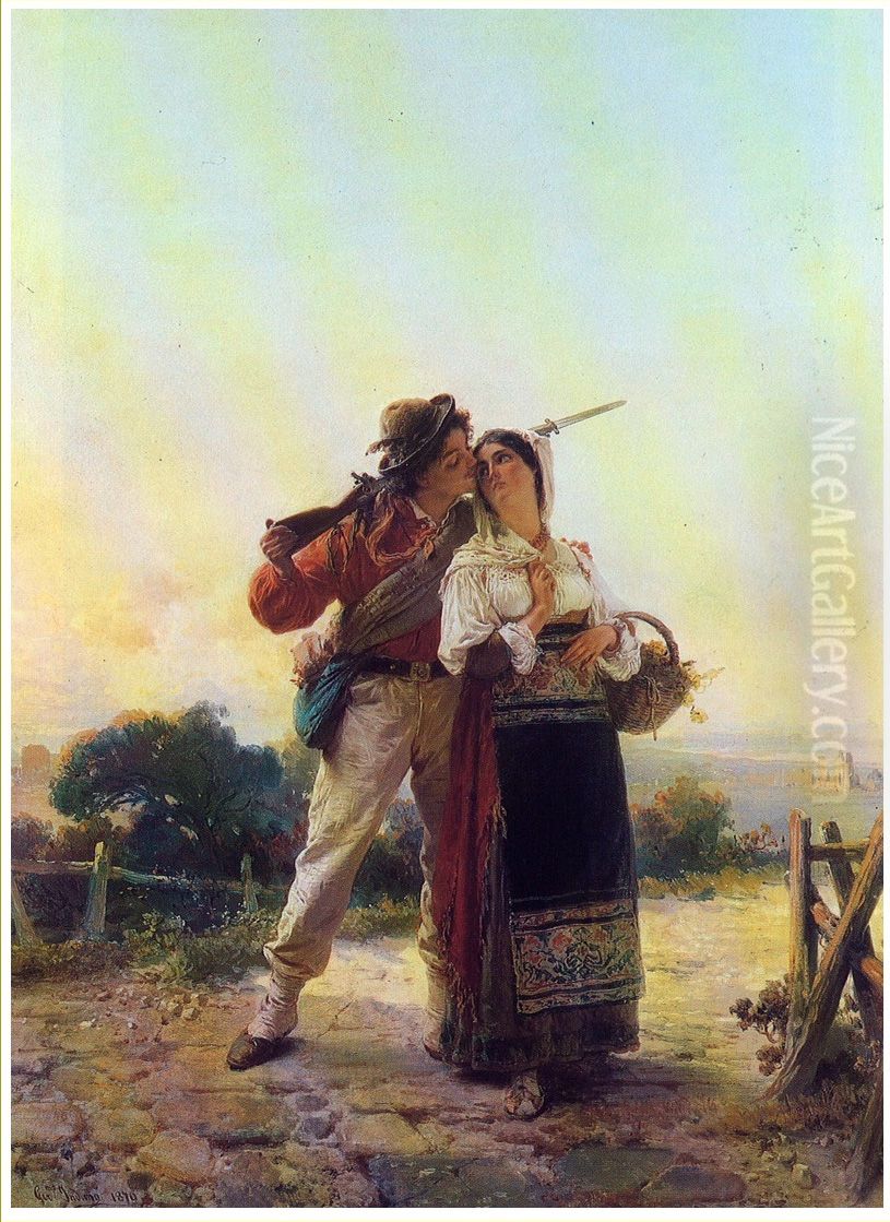 The recruit and the young woman from ciociaria Oil Painting by Gerolamo Induno