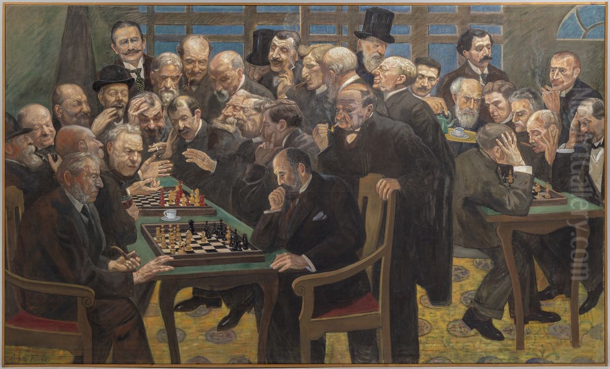 Chess Players Oil Painting by Antti Faven