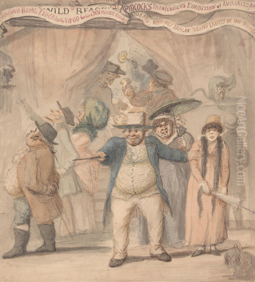 Entrance to Pidcock's Exhibition Tent at a Fair Oil Painting by Henry Bunbury