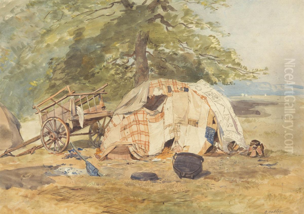 A Gypsy Encampment Oil Painting by Octavius Oakley