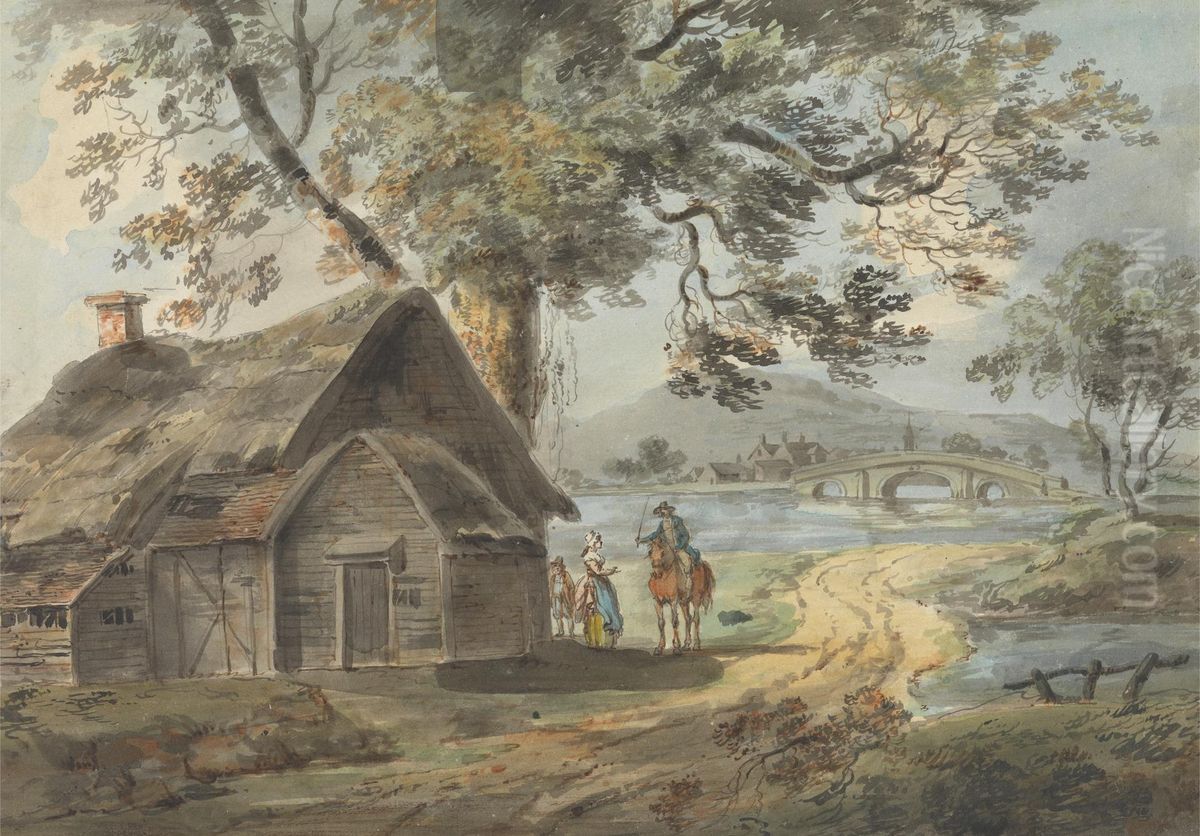 Man on Horseback and Other Figures Oil Painting by William Anderson