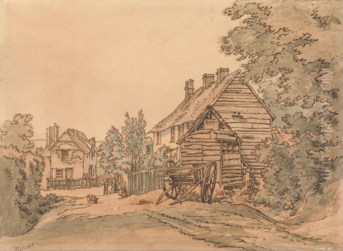 A Street in a Country Village Oil Painting by William Henry Hunt