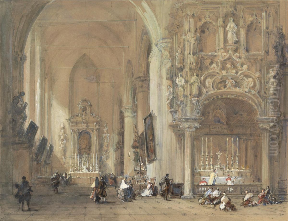 The Church at Dixmude, West Flanders Oil Painting by David Roberts