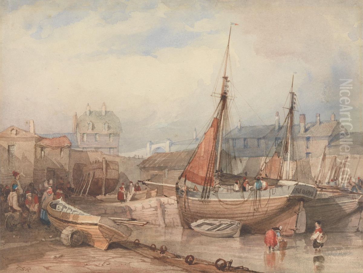 Mutton Cove, Plymouth Oil Painting by Thomas Sewell Robins