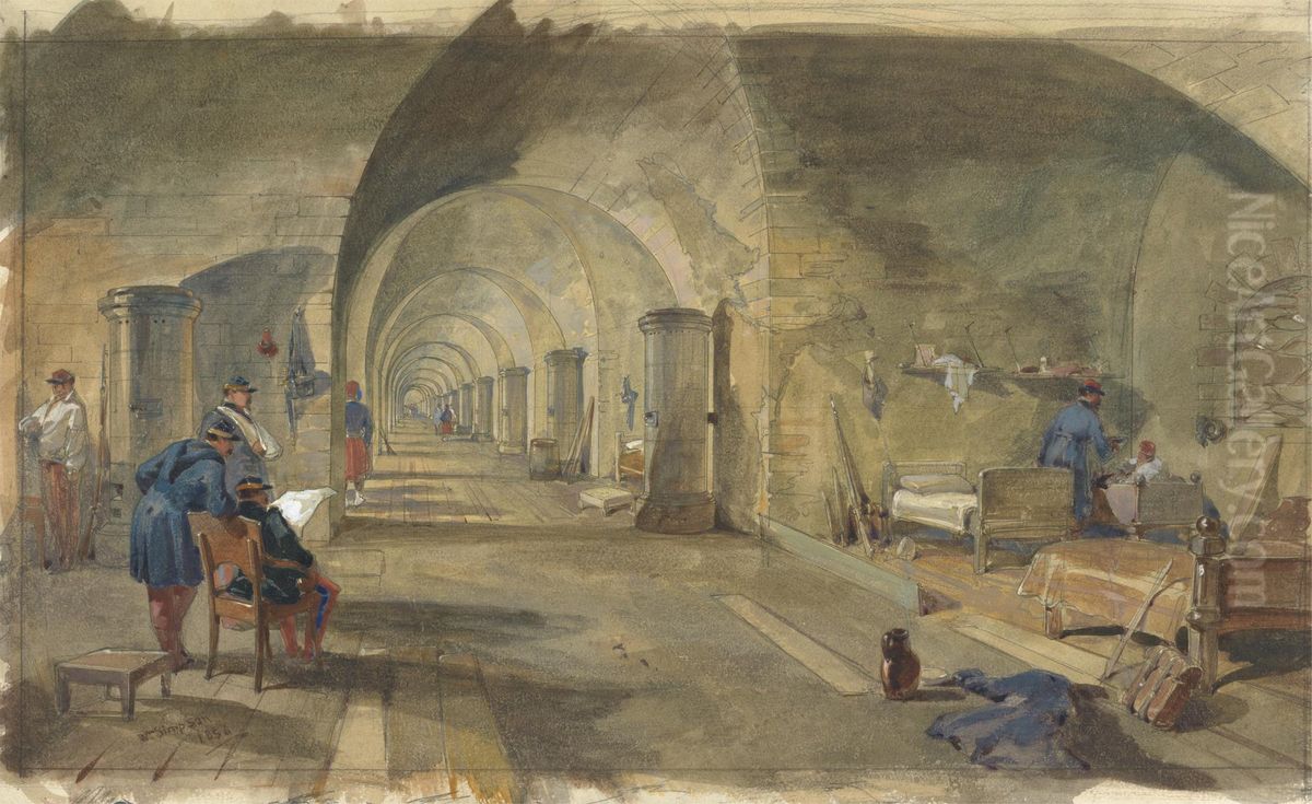 Interior of Fort Nicholas, Sebastopol, Crimea Oil Painting by William Simpson